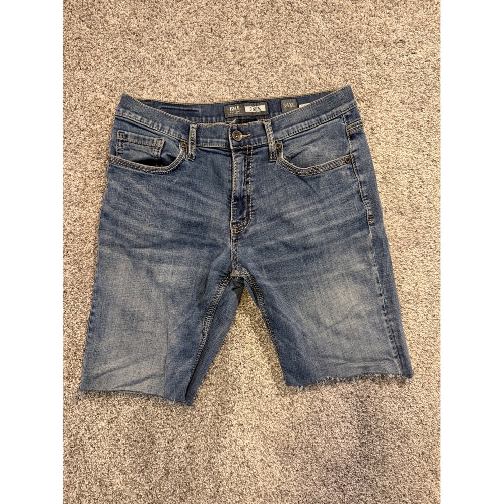 BKE Denim Shorts Mens 34 Blue Jake Bootleg Cut Off Raw Hem Stretch Medium Wash